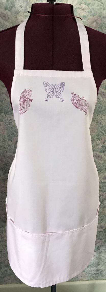 Pink block printed apron